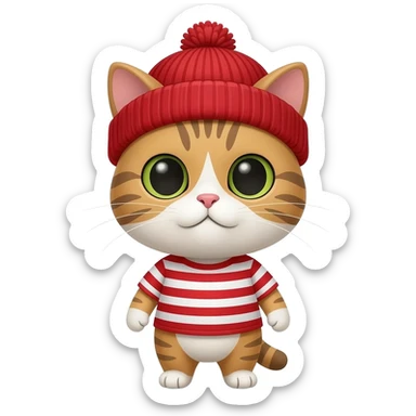 cat red striped shirt red striped beanie sticker