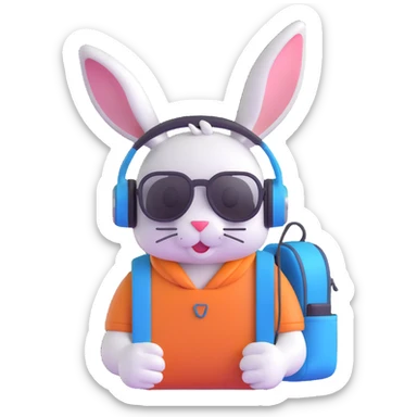 rabbit with headphones and backpack sticker