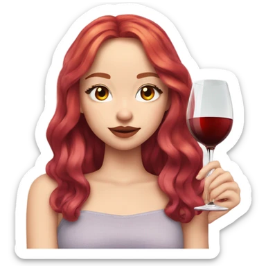 Dove Cameron with fire red hair a stressed face  and a glass of wine. sticker