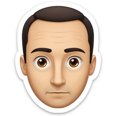 a man with oval shape head, big forehead, receding hairline , dark hair,big dark eyeborrow, long nose with stubble and protruding ear, and dark regular eyes sticker
