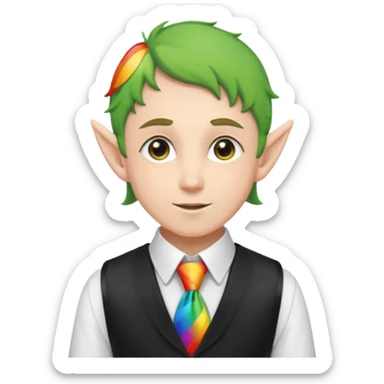 elf in black vest having rainbow tie sticker
