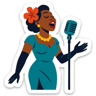 black jazz singer wearing a glamorous 1940s dress sticker