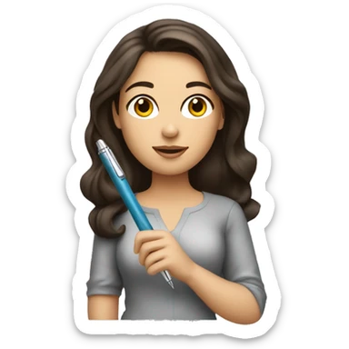 Brunette woman holding a sparkly pen   sticker