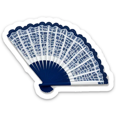 Navy blue and white lace hand fan sticker