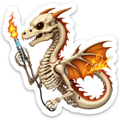 skeleton dragon holding ultrasound probe breathing fire  sticker
