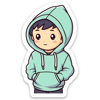A boy wearing an hoodie sticker