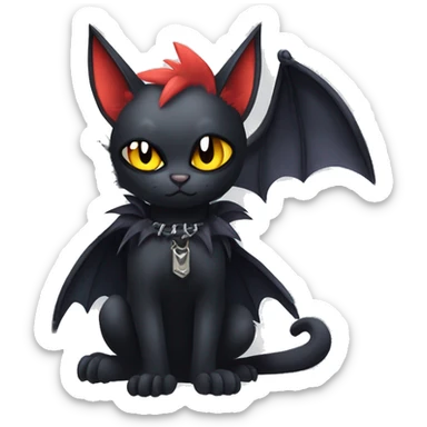 Black Edgy Kawaii Punk-Gothic Bat-winged Litten-Bat-cat-Fakemon full body sticker