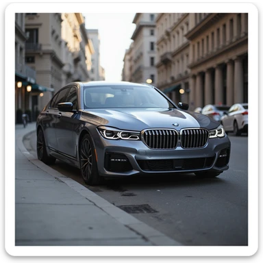 realistic BMW Series 7 2022 luxury car parked on a city street, photorealistic style sticker