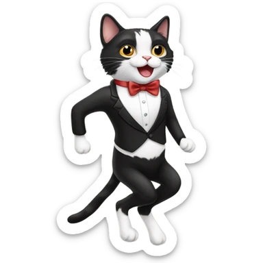 jumping tuxedo cat with bow tie sticker