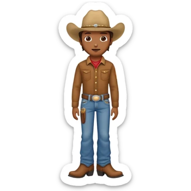 Beef stick wearing boot cut jeans and a cowboy hat sticker