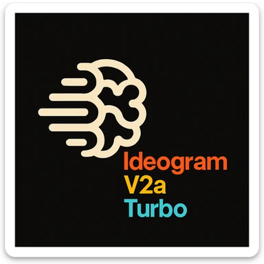 make a non gradient solid but colorful text of "Ideogram V2a Turbo", black background, add this logo too, make it good art for this sticker