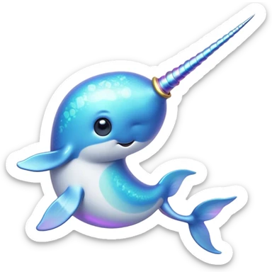 Cinematic Noble Narwhal Portrait Emoji, Poised and regal, with a sleek, iridescent body and a distinctive spiraled tusk, deep-set soulful eyes reminiscent of the ocean depths, Simplified yet sharp and sophisticated features, highly detailed, glowing with a soft, mystical glow, high shine, intelligent and enigmatic, stylized with an air of mythical allure, focused and graceful, soft glowing outline, capturing the essence of a watchful and confident sea unicorn that feels as though it could step out of the screen with effortless authority! sticker