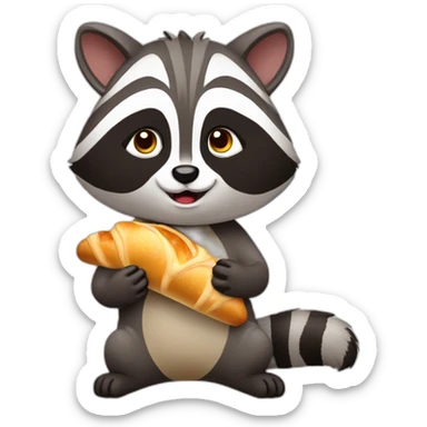 Raccoon eat croissant sticker