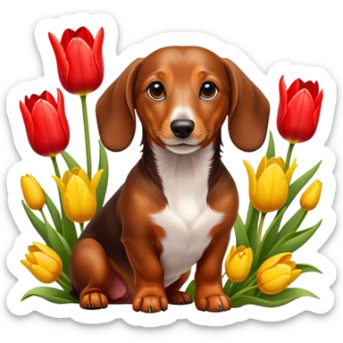 Dachshund with tulips sticker