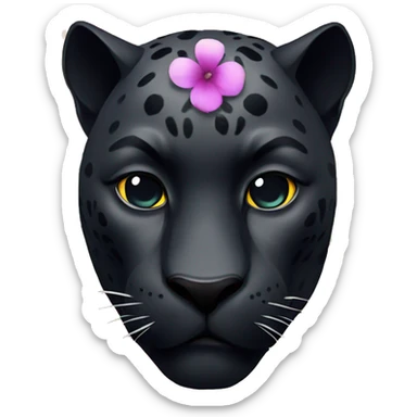 A black panther's head, a brightly colored flower sticker