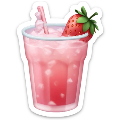 Pink strawberry drink with lots of ice and frosted glass sticker