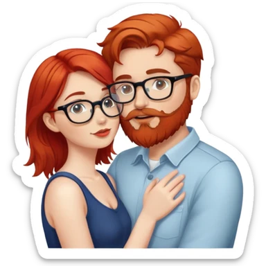 Red hair girl kiss man with beard and glasses  sticker