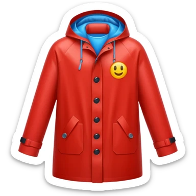 red raincoat, just rain coat, negative: object. sticker