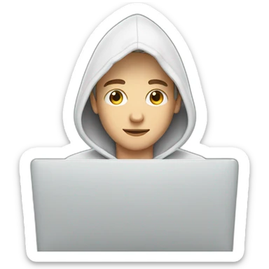 White Young man with a hood behind his laptop sticker