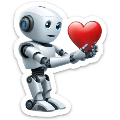 the robot holds a heart in its hand sticker