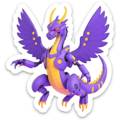 purple robot dragon with wings spread and futuristic details sticker