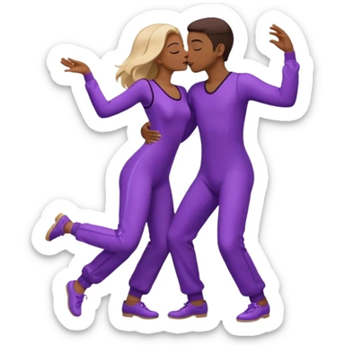 Last two brain cells dancing looking weird and kissing. not iphone emoji style. they wear purple jumpsuits sticker