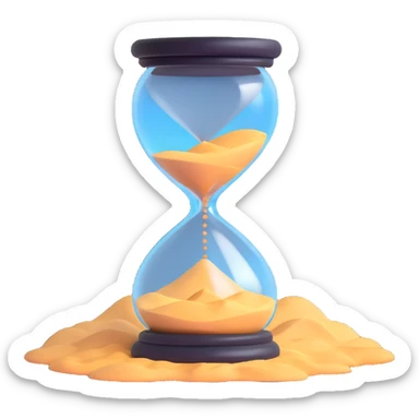 A visual representation of time passing: an hourglass with sand falling, or a clock with spinning hands, symbolizing the flow of time. sticker