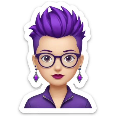 dark purple hair girl mohawk with earrings and glassess sticker