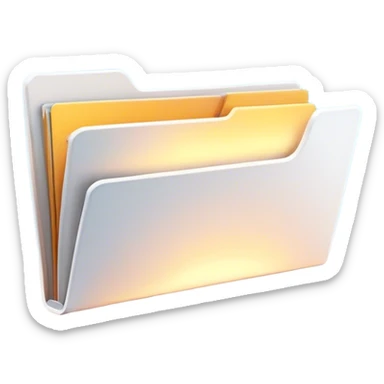 A modern, minimalist flat-style illustration of an open folder with a soft, glowing light emanating from inside. The light subtly fades outward, symbolizing creativity and potential. The design is clean, simple, and ideal for an empty state UI. sticker