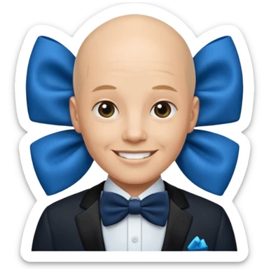 Bald with blue bow tie, midnight balck dress, age. sticker