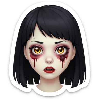 black haired zombie girl with bangs and eyeliner sticker