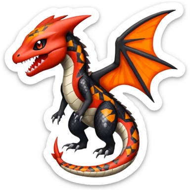 Blood-patterned scale-marked Meloetta-Garchomp-Guilmon-Pokémon-Fakémon-fusion-hybrid-creature sticker