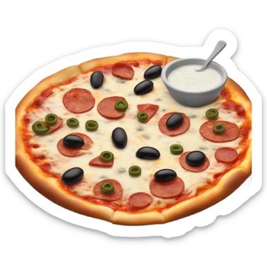 Pepperoni and olive pizza with a side of ranch sticker