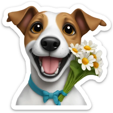 Jack Russell with a bouquet of flowers in his teeth sticker