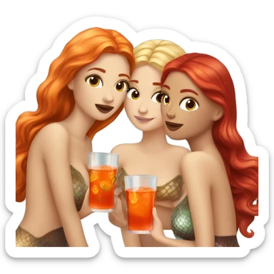 Three beautiful mermaids (one blond, one brown and one red hair) drinking aperol sticker