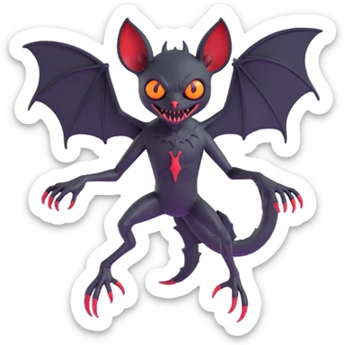 an all black reptilian bat-like creature. One cyclopian red eye in its face. no visible mouth or ears. 2 hind legs with claws. has a long tale with a stinger that drips green poison. no ears. no horns. no arms. visible bone-like stinger at end of tail sticker