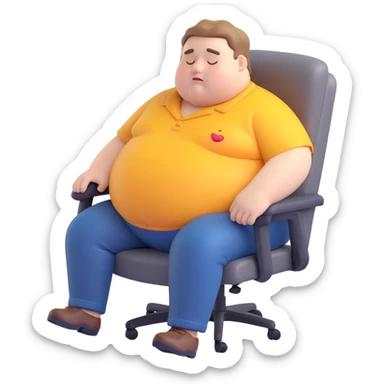 a fat man sleeping in an office chair, 3D emoji style sticker