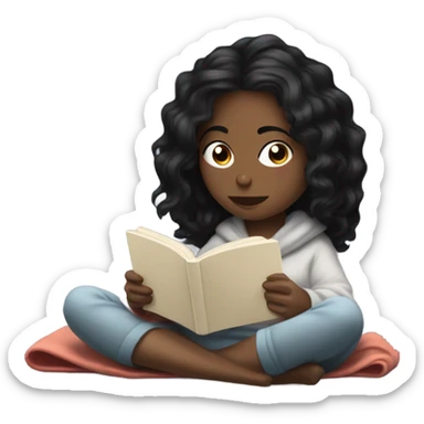 White girl, black wavy hair, reading kindle under a blanket sticker