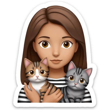 tan brown hair girl holding two black and grey striped cats sticker