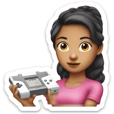 dark haired lightskin girl  playing pink nintendo ds sticker
