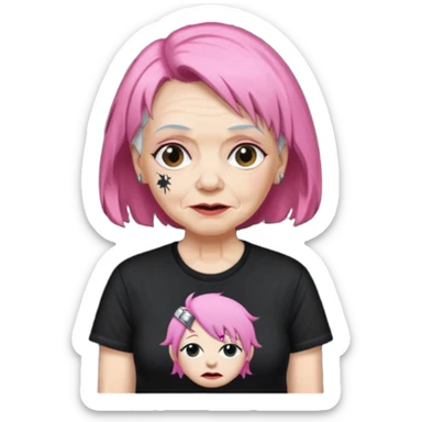 pink haired metalhead grandma sticker