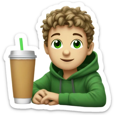 boys enjoying warm drinks w green eyes sticker