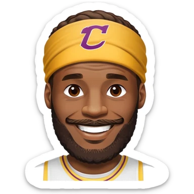 LeBron James smiling face with his iconic beard and headband sticker