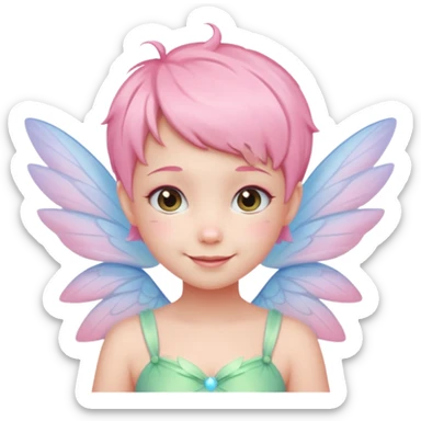 A tiny pastel fairy with pink short hair with glowing wings and a sweet smile  sticker