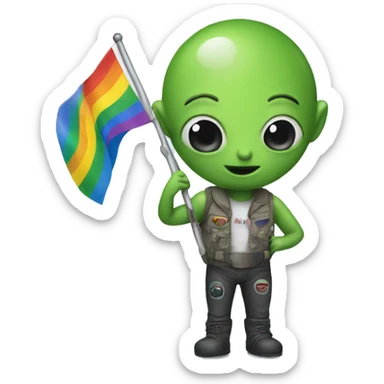 An alien holding gay flag sticker