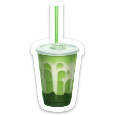 an iced matcha with milk and no cream with a lid and straw on top  sticker