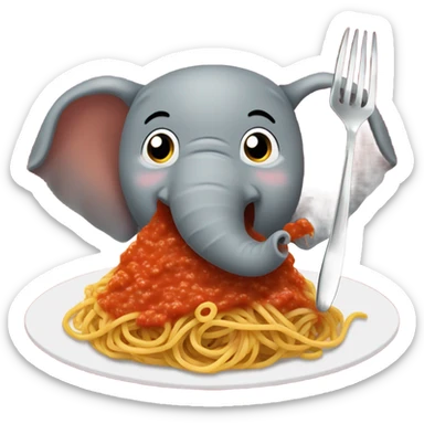 Elephant eating spaghetti with marinara sticker