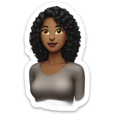 woman brown skin long black curly hair with black cat sticker