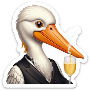 pelican drinking champagne sticker