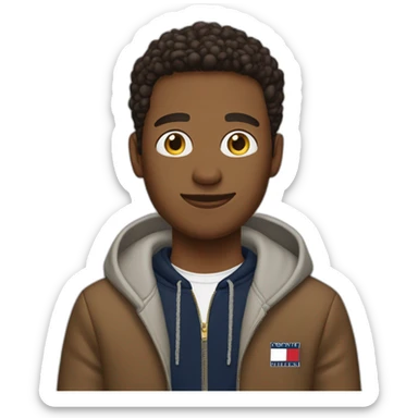 Brown guy with Tommy Hilfiger hoodie sticker